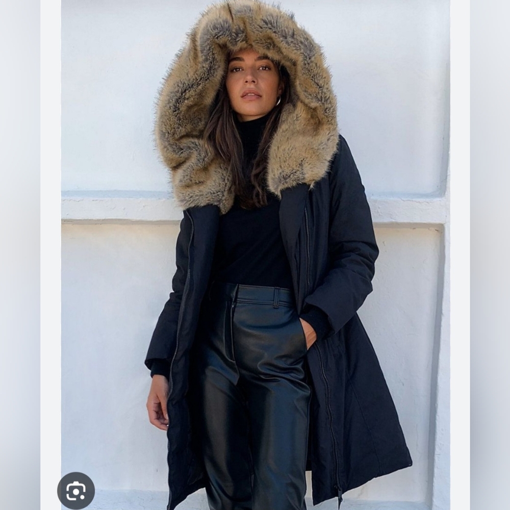 Women's Black Fur Hooded Coat